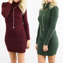 Sexy Backless Long Sleeve Turtleneck Slim Fit Dress