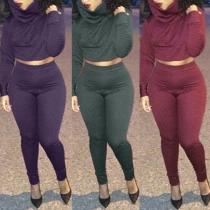 Sexy Long Sleeve Turtleneck Crop Tops + High Waist Pants Two-piece Set