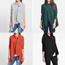 Fashion Solid Color Long Sleeve Irregular Cardigan