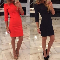 Elegant Solid Color Half Sleeve Crochet Spliced Slim Fit Dress