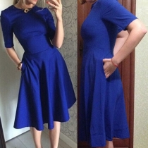 Elegant Solid Color Half Sleeve Round Neck A-line Dress