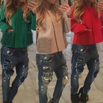 Fashion Solid Color Long Sleeve Woolen Coat