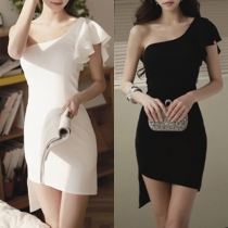 Sexy Oblique Shoulder Irregular Hem Slim Fit Party Dress