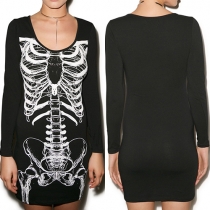 Fashion Long Sleeve Round Neck Slim Fit Printed Dress