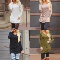 Fashion Solid Color Long Sleeve Round Neck Irregular Hem Dress