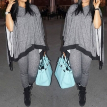 Fashion Cape-style Tops + High Waist Pants Two-piece Set
