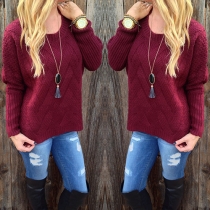 Fashion Solid Color Long Sleeve Round Neck Knit Sweater