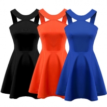Sexy Backless Off-shoulder High Waist Solid Color Dress