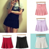Fashion Solid Color High Waist Pleated Skirt