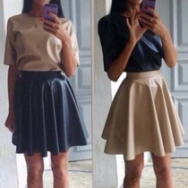 Fashion Solid Color High Waist Pleated Skirt