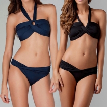 Sexy Solid Color Halter Bikini Set