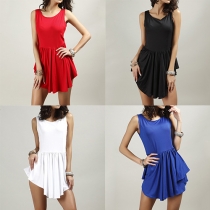 Fashion Solid Color Sleeveless Round Neck Irregular Hem Dress