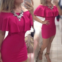 Sexy Flouncing Slash Neck Solid Color Slim Fit Dress