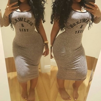 Fashion Letters Printed Sleeveless Round Neck Slim Fit Dress