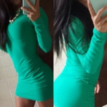 Fashion Solid Color Long Sleeve Round Neck Slim Fit Dress