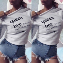 Fashion Letters Printed Long Sleeve Round Neck Sweatshirt