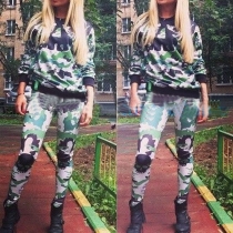 Fashion Long Sleeve Round Neck Skull Head Camouflage Printed Sports Suit