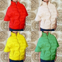 Fashion Solid Color Half Sleeve Stand Collar Padded Coat
