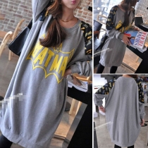 Casual Style Raglan Sleeve Round Neck Loose Printed Dress