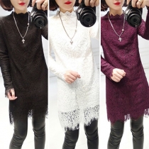 Elegant långärmad spetsklänning i enfärgad design