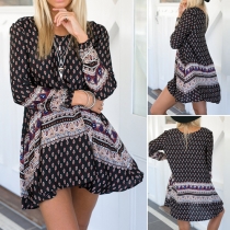 Fashion Long Sleeve Round Neck Printed Dress