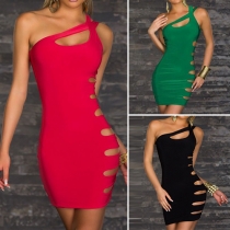 Sexy Oblique Shoulder Hollow Out Clubwear Dress
