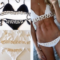 Sexy Tassel Shells Knit Bikini Set