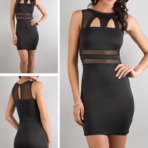 Sexy Hollow Out Gauze Spliced Sleeveless Slim Fit Dress