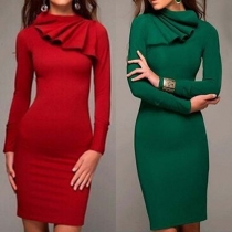 Elegant Solid Color Long Sleeve Slim Fit Pencil Dress