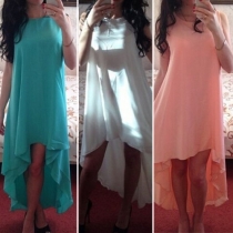Bohemian Style Sleeveless Round Neck Irregular Hem Chiffon Dress