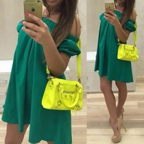 Sexy Off-shoulder Short Sleeve Solid Color Dress