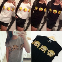 Söt Emoji-tryckt kortärmad T-shirt i rund hals