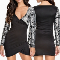 Sexy Deep V-neck Irregular Hem Sequin Long Sleeve Party Dress