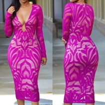 Sexy Deep V-neck Long Sleeve Lace Sheath Dress