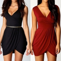 Sexy Deep V-neck Irregular Hem Sleeveless Dress