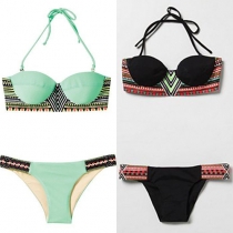Ethnic Style Printed Bandeau Bikini Set