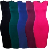 Elegant Solid Color Sleeveless Slim Fit Dress