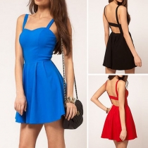 Sexy Backless High Waist Solid Color Sling Dress