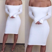 Sexy Slash Neck Long Sleeve Solid Color Sheath Dress
