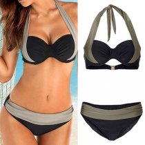 Sexig kontrastfärggrimma Bikini Set