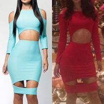Sexy Off-shoulder Long Sleeve Hollow Out Sheath Dress
