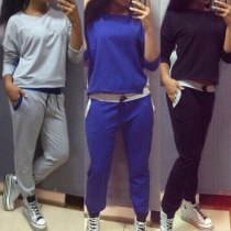 Fashion Solid Color Half Sleeve Round Neck Sports Suit