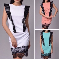 Elegant Lace spliced Hem Flouncing Sleeveless Dress