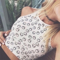 Fashion Sleeveless Round Neck Printed Crop Tops 