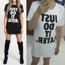 Fashion Letters Printed Short Sleeve Round Neck T-shirt Dress