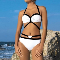 Sexy Contrast Color Hollow Out One-piece Bikini Swimwear