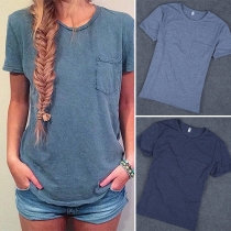 Fashion Solid Color Short Sleeve Round Neck T-shirt