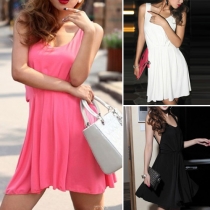 Sexy Backless Sleeveless High Waist Solid Color Dress