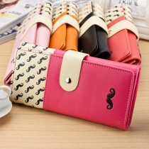 Lång plånbok med sött mustaschmönster och kontrasterande färger