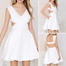Sexy Backless Deep V-neck Sleeveless Party Dress